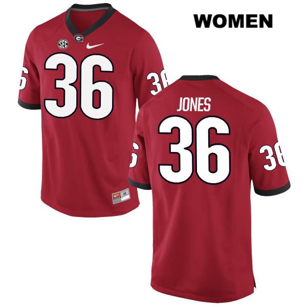 Georgia Bulldogs Women's Garrett Jones #36 NCAA Authentic Red Nike Stitched College Football Jersey TQK1156XL